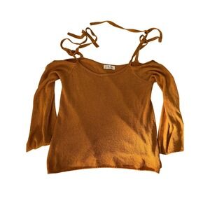 Molly Green Womens Knit Top Shoulder Tie Long Sleeve‎ Tan Brown